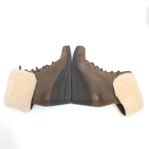Ugg Zea Boots Wedge Size 5 Womens Boot Brown Fur Lined - Picture 5 of 11